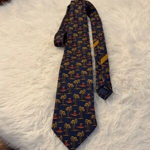Salvatore Ferragamo Dark Blue Tie with Palm Tree Design 100% Silk pre-owned.